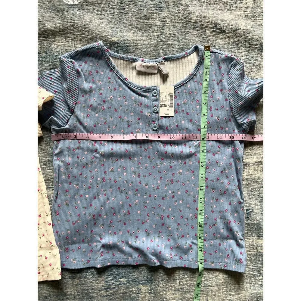 NWT! Children's Place White Blue Floral Short Sleeve Tees Lot of 2 Girls XXL